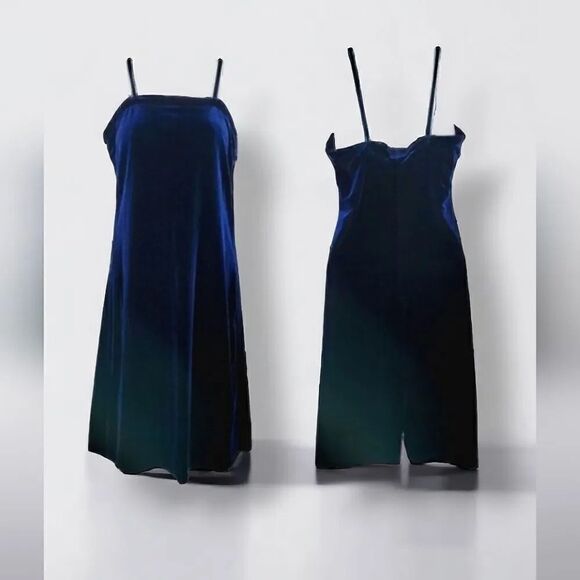 NEW Vintage 90's L.A.N.Y Liberty Apparel Navy Blue Velvet Sleeveless Slip Dress - Picture 1 of 8